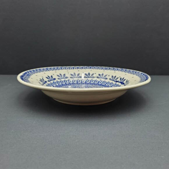 Polish Pottery Blue Lace Rim Soup Bowl Manufaktura Blue Lace Rimmed Pasta Bowl - Picture 3 of 7